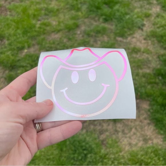 🎄 Cowboy Smiley Face Vinyl Decal - Picture 3 of 10